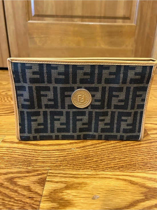 Fendi Handbags - Fendi Men's FF Monogram Toiletry Pouch in Navy and Tan